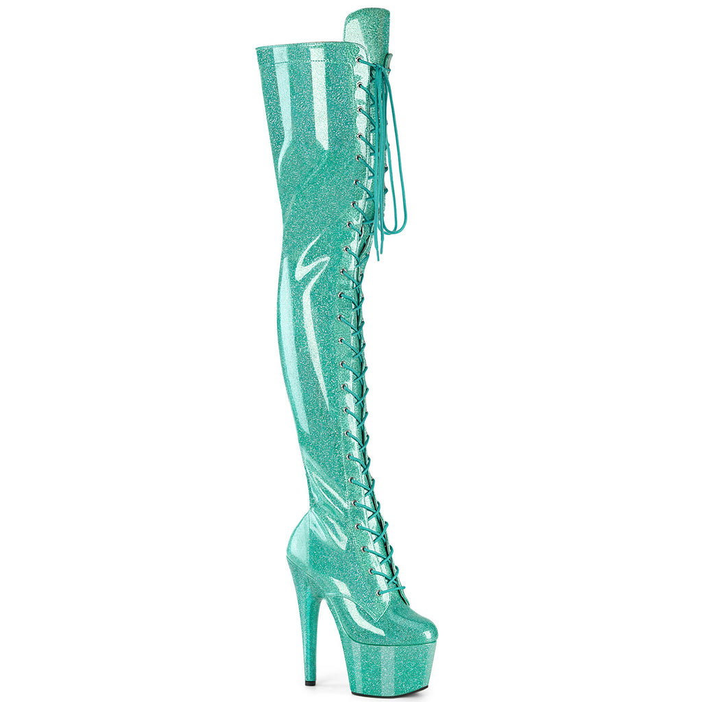 ADORE-3020GP - Aqua Glitter Patent Thigh Boots