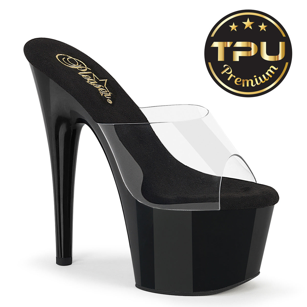 PLEASER ADORE-701PREM - Clear/Black Heels