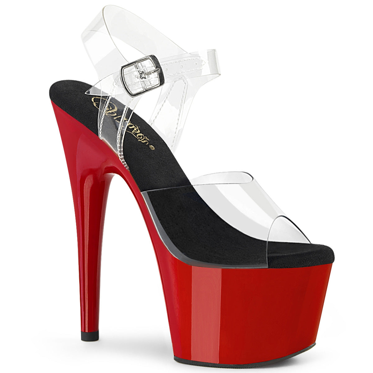 PLEASER ADORE-708 - Clear-Black/Red Heels - A Shoe Addiction Australia