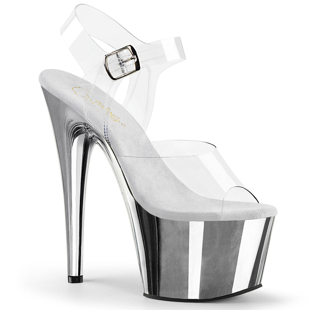 ADORE-708 - Clear-Matching/Silver Chrome Heels
