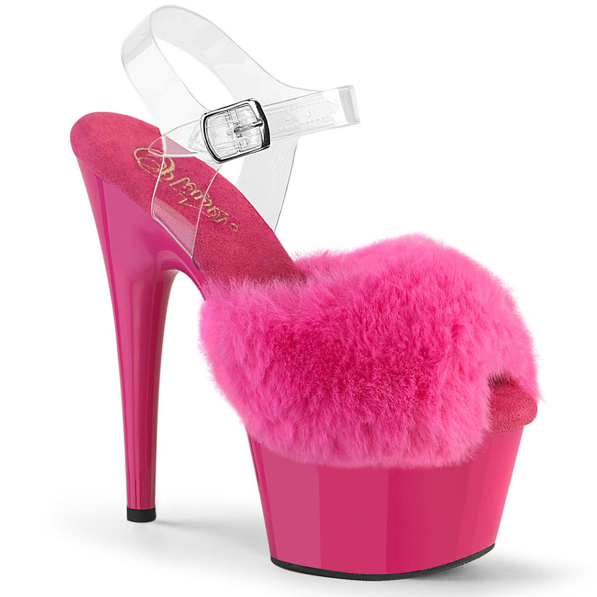 PLEASER ADORE-708FUR - Fuchsia Faux Fur-Clear TPU/Fuchsia Heels - A Shoe Addiction Australia