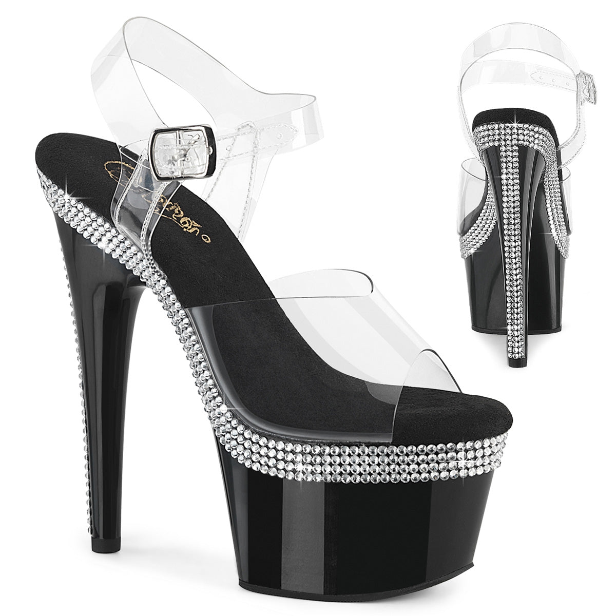 PLEASER ADORE-708MLS - Clear/Black Heels - A Shoe Addiction Australia