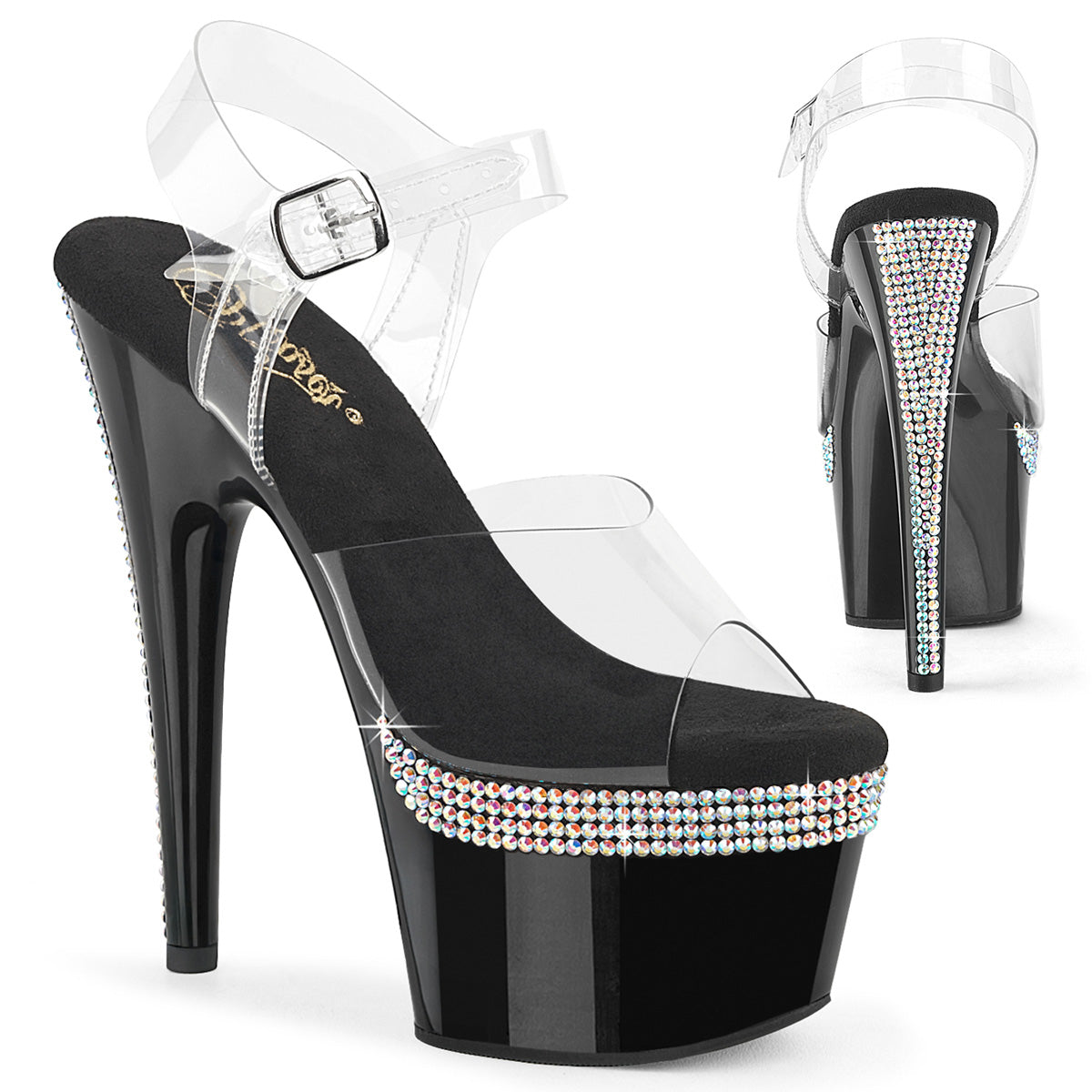 PLEASER ADORE-708PHRS - Clear/Black Heels
