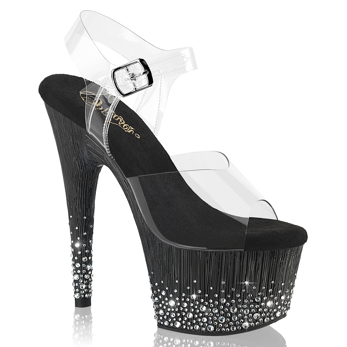 PLEASER ADORE-708SPKL-01 - Clear/Black-Silver Rhinestone Heels