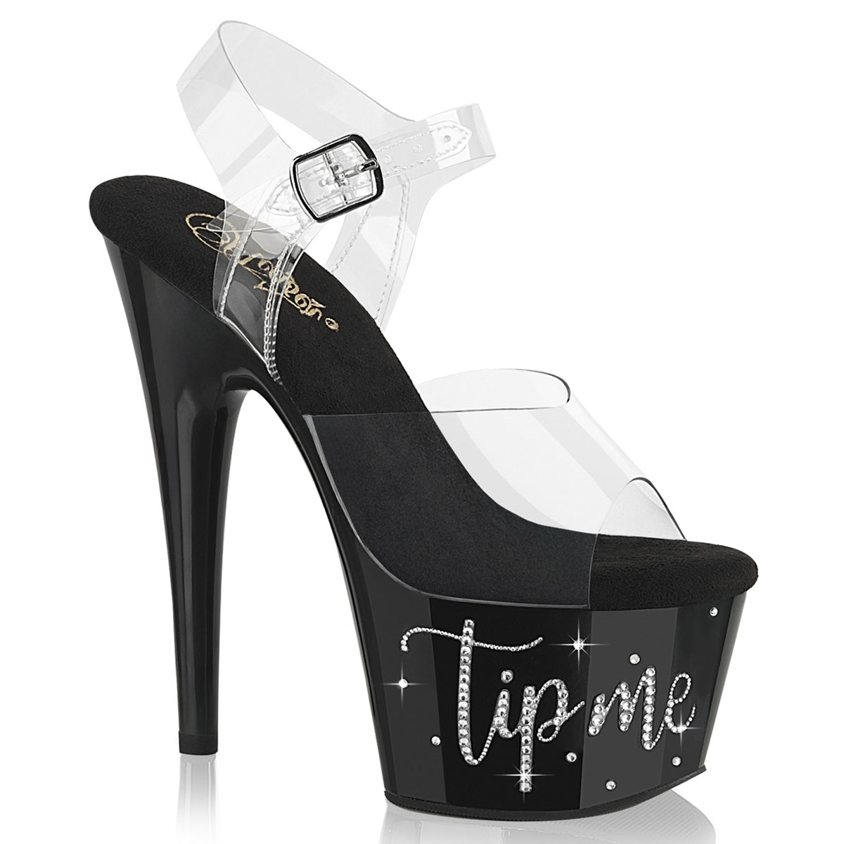 PLEASER ADORE-708TIP-02 - Clear/Black-Silver Rhinestone Heels - A Shoe Addiction Australia