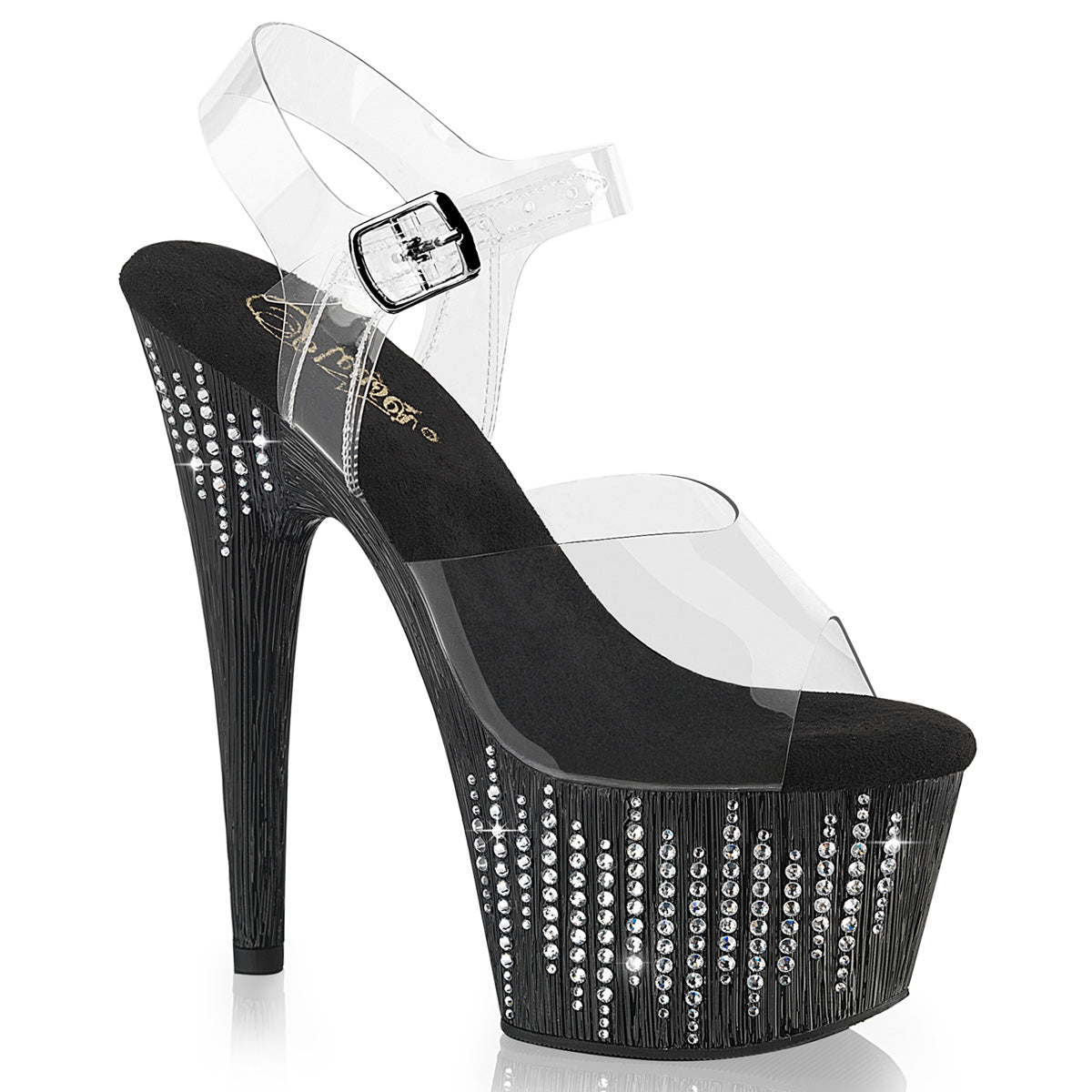 PLEASER ADORE-708WFRS - Clear/Black-Silver Rhinestone Heels