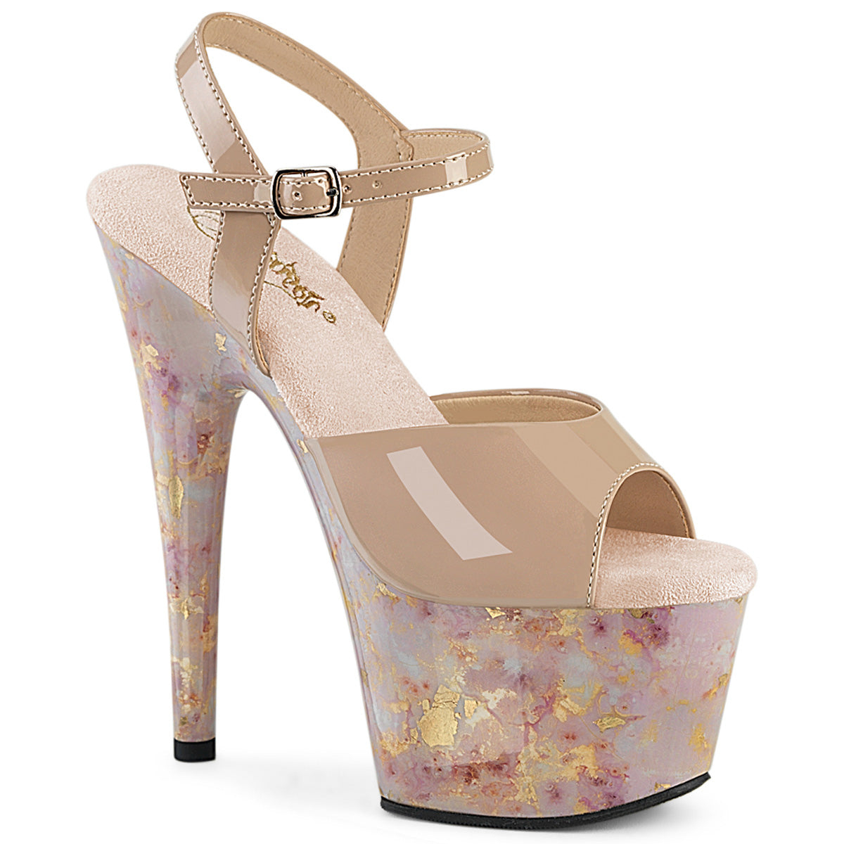 PLEASER ADORE-709MB - Nude Patent/Blush-Gold Marble Heels