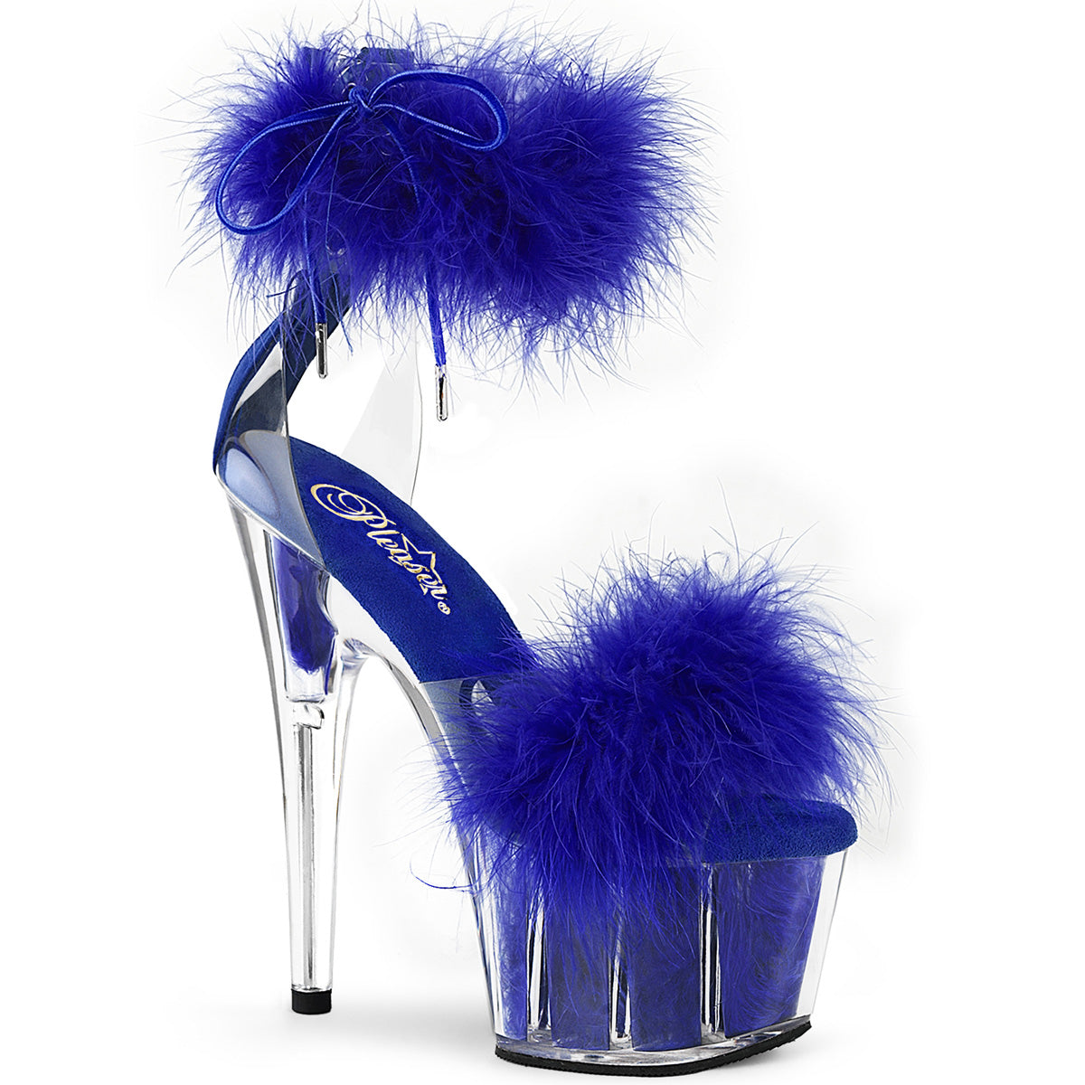 ADORE-724F - Clear-Royal Blue Fur Heels