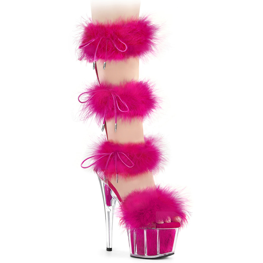 ADORE-728F - Clear-Hot Pink Fur Heels