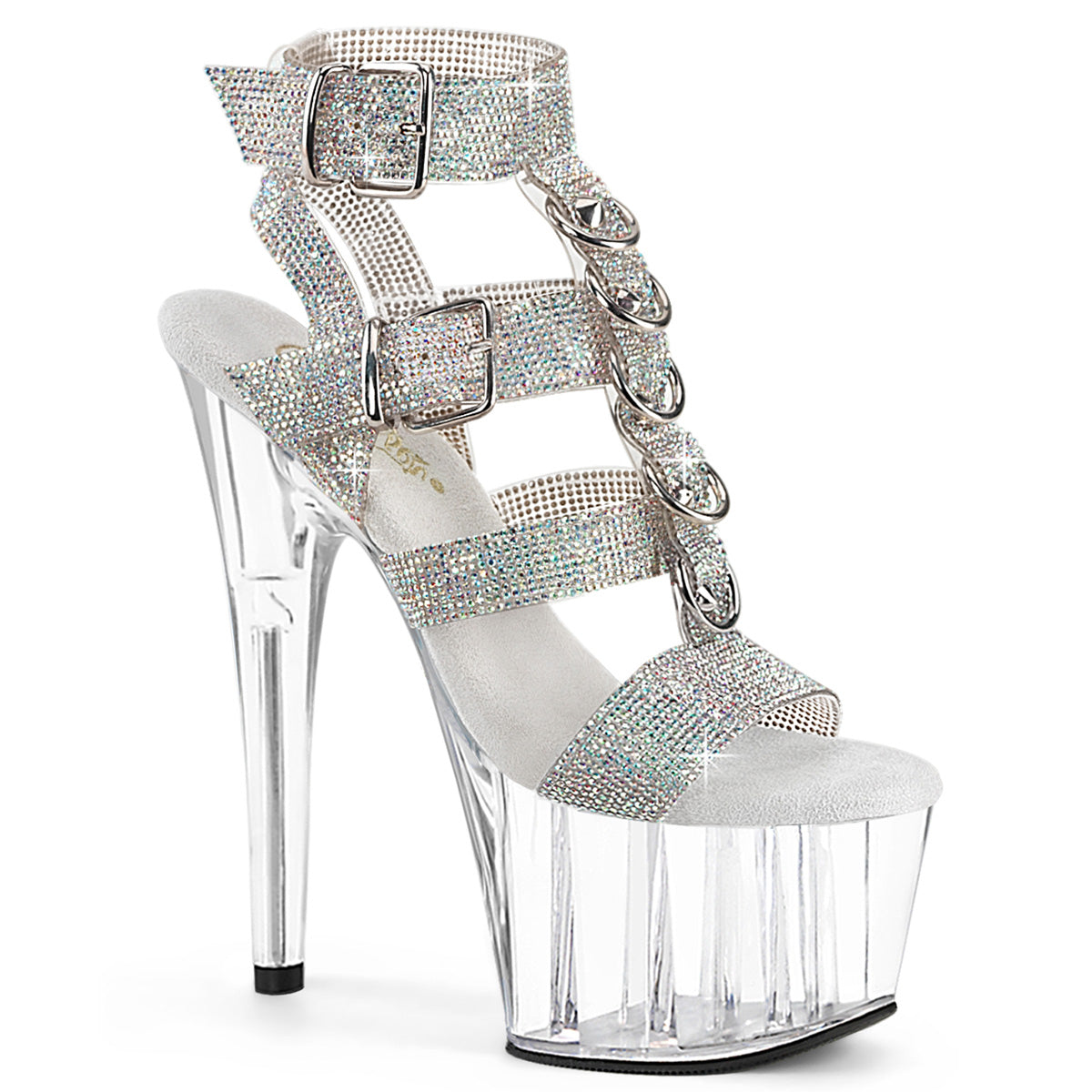 PLEASER ADORE-756RS - Silver AB Rhinestone-TPU/Clear Heels
