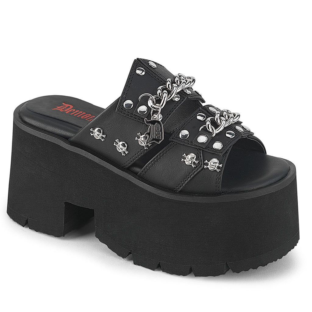 DEMONIA ASHES-08 - Black Vegan Leather Sandals