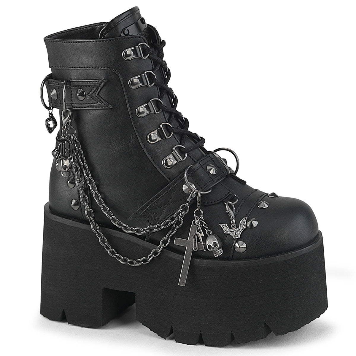 DEMONIA ASHES-52 - Black Vegan Leather Goth Boots