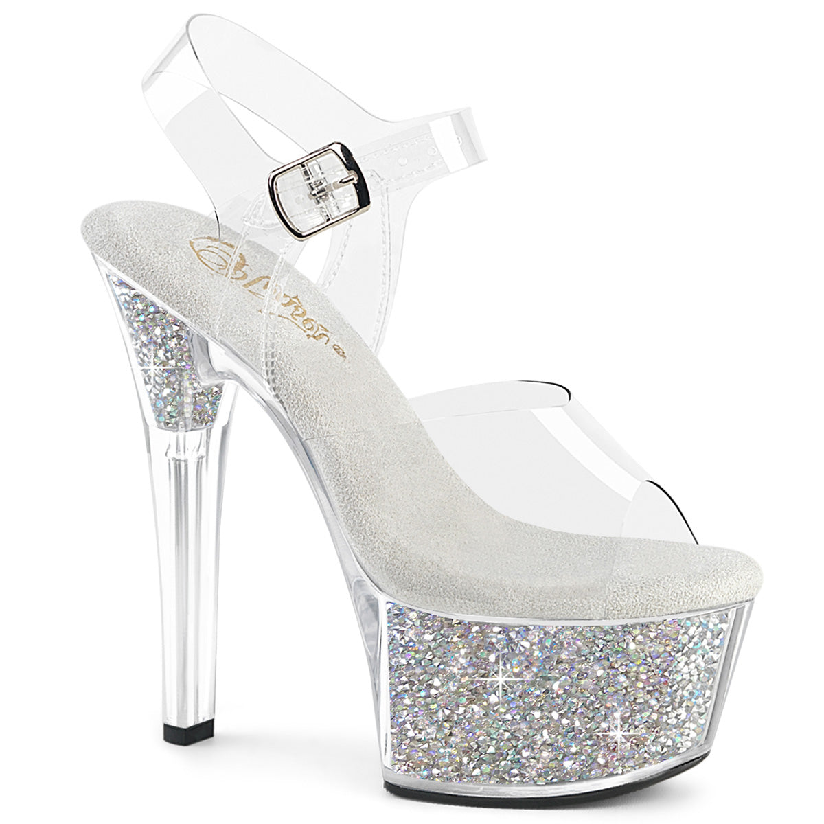 PLEASER ASPIRE-608RSI - Clear/Clear-Silver AB Rhinestone Heels