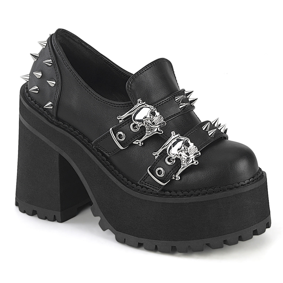 DEMONIA ASSAULT-38 - Black Vegan Leather Goth Heels