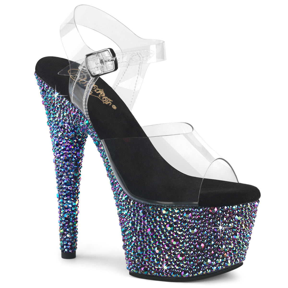 PLEASER BEJEWELED-708MS - Clear/Black Multi Rhinestone Heels