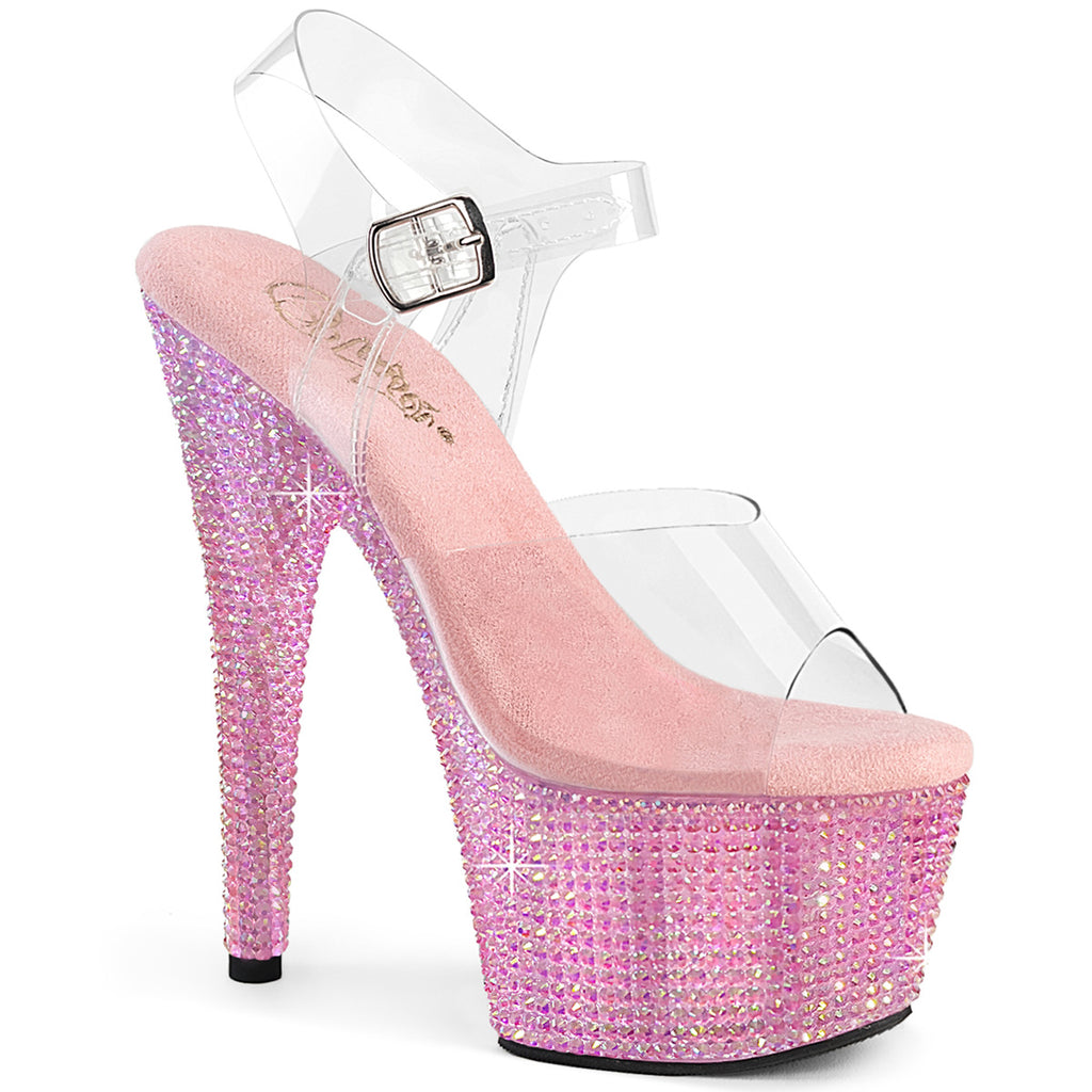BEJEWELED-708RRS - Clear / Baby Pink Rhinestone Heels