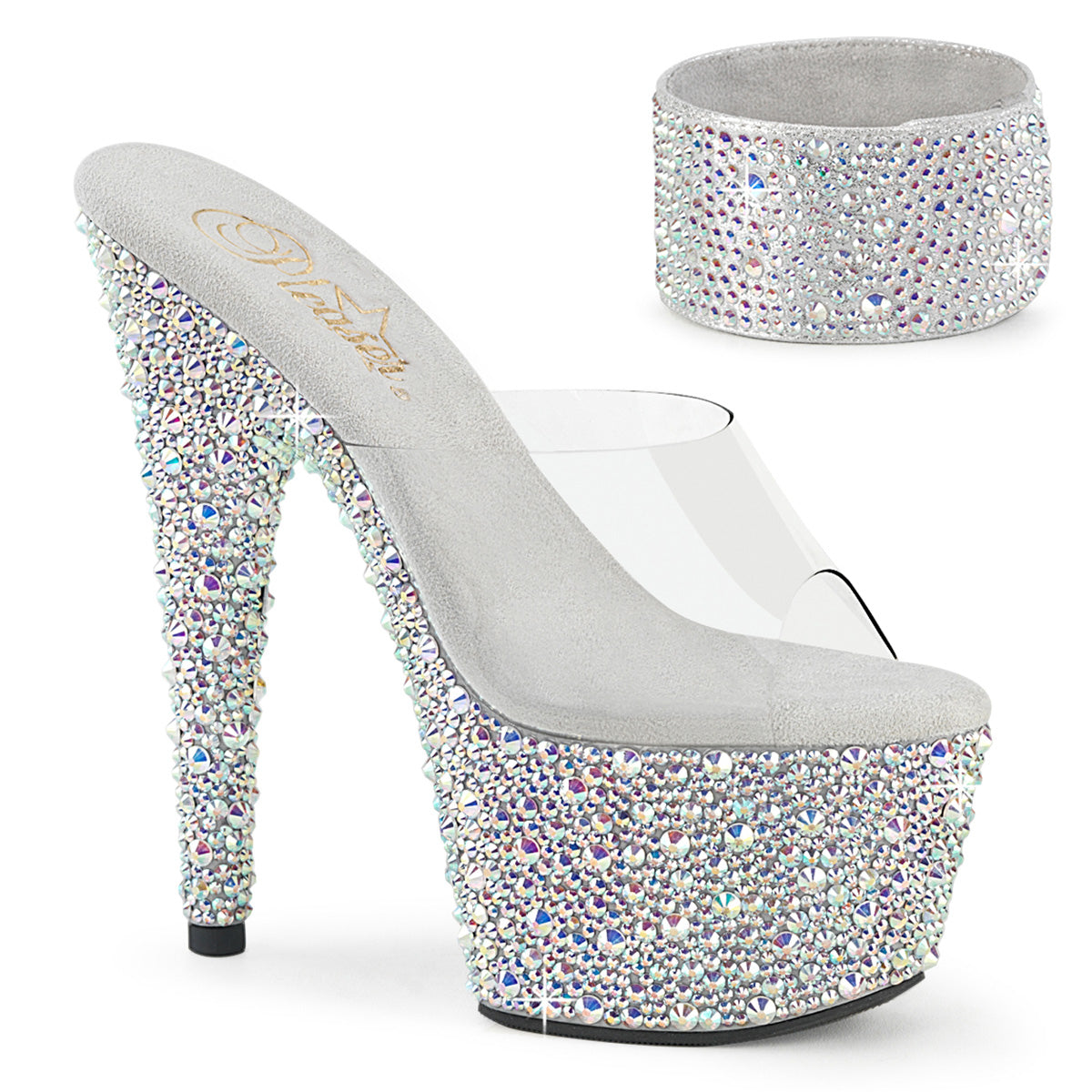 PLEASER BEJEWELED-712MS - Clear/Silver AB Rhinestone Heels