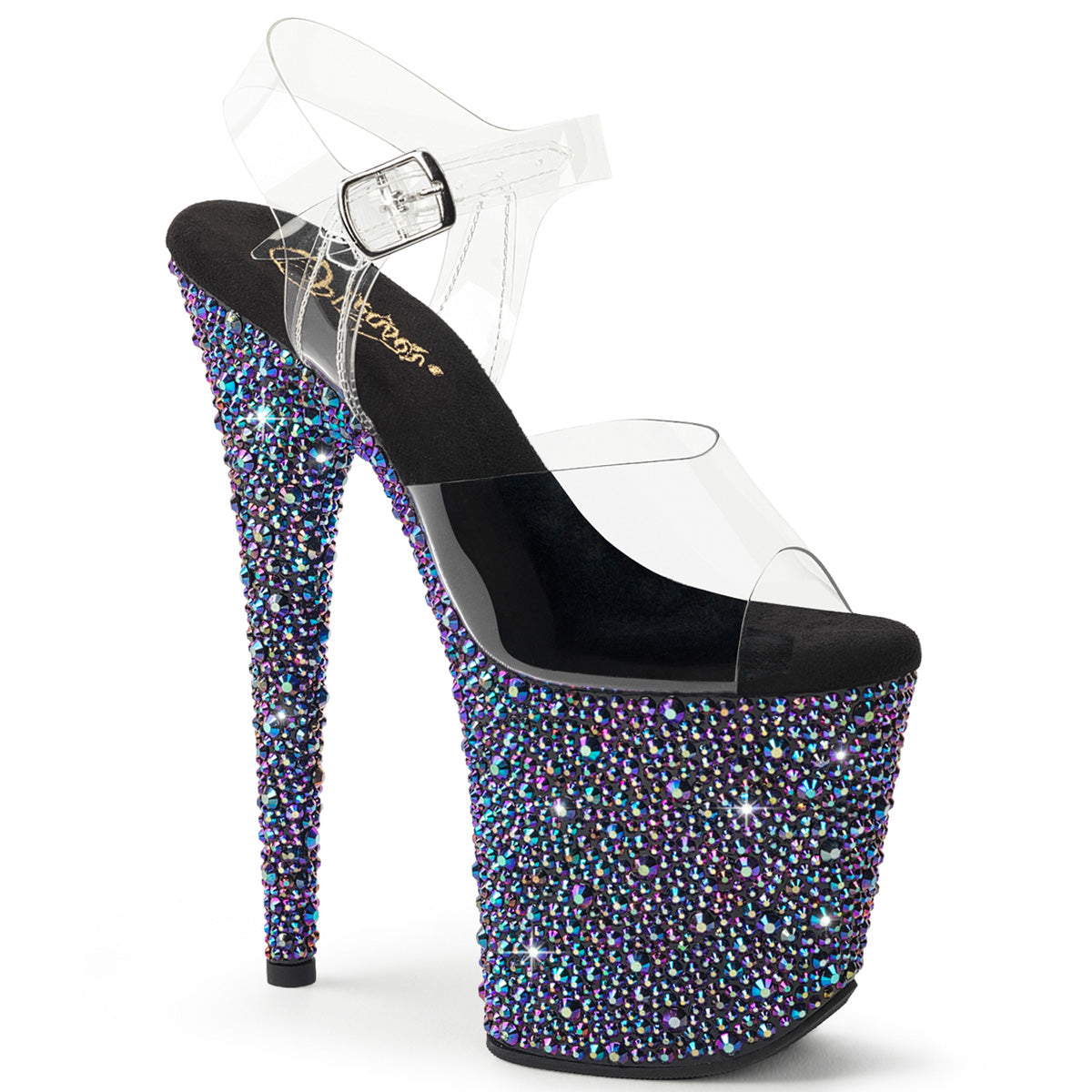 PLEASER BEJEWELED-808MS - Clear/Black Multi Rhinestone Heels