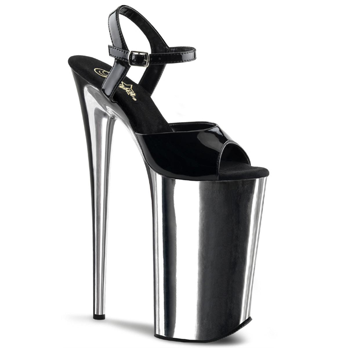 PLEASER BEYOND-009 - Black/Silver Chrome Heels
