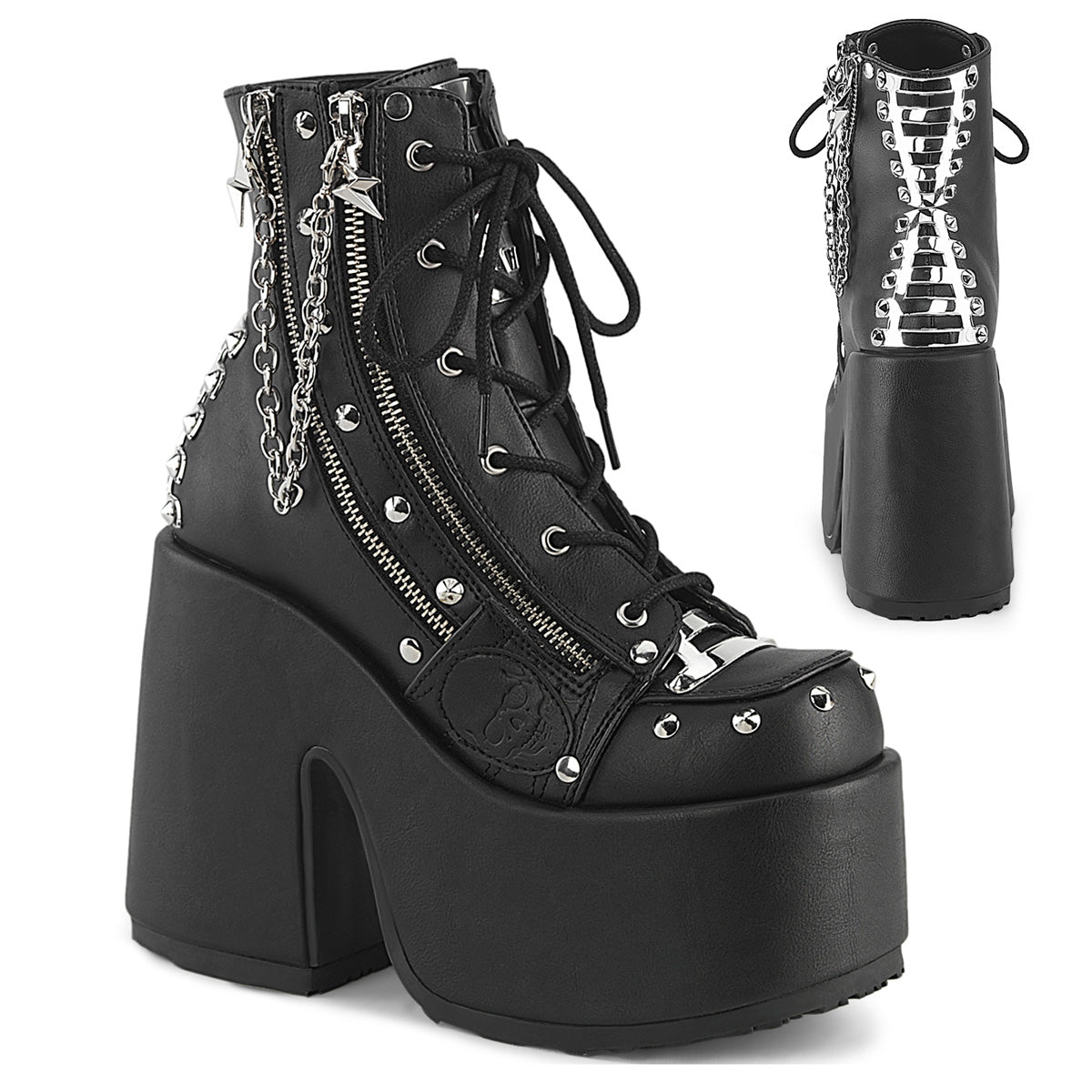 DEMONIA CAMEL-208 - Black Vegan Leather Goth Boots