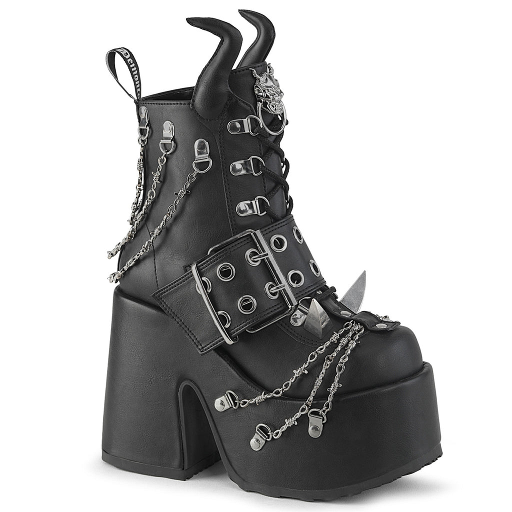 DEMONIA CAMEL-64 - Black Vegan Leather Boots
