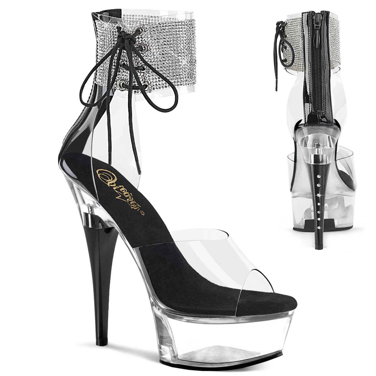 PLEASER CAPTIVA-624RS - Clear/Black Heels - A Shoe Addiction Australia