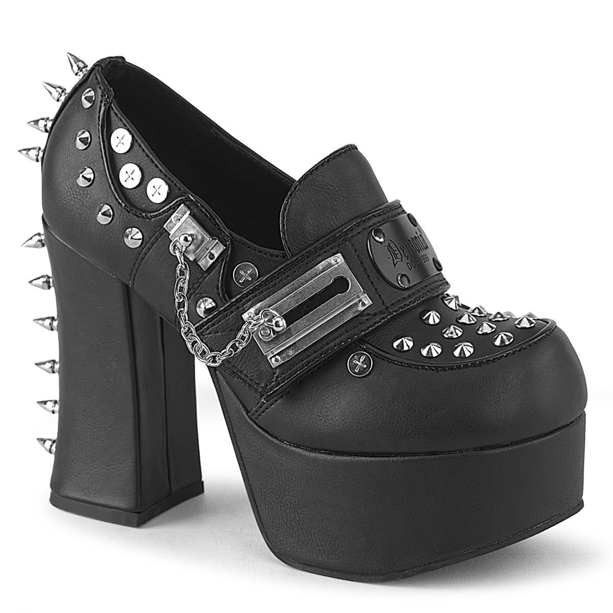 DEMONIA CHARADE-32 - Black Vegan Leather Heels - A Shoe Addiction Australia