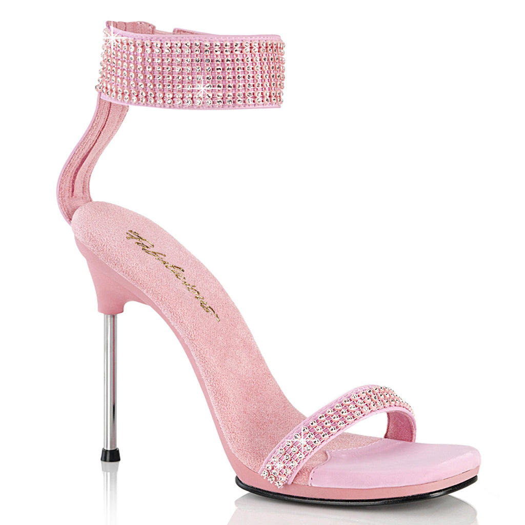 CHIC-40 - Baby Pink Faux Leather-Rhinestone Heels