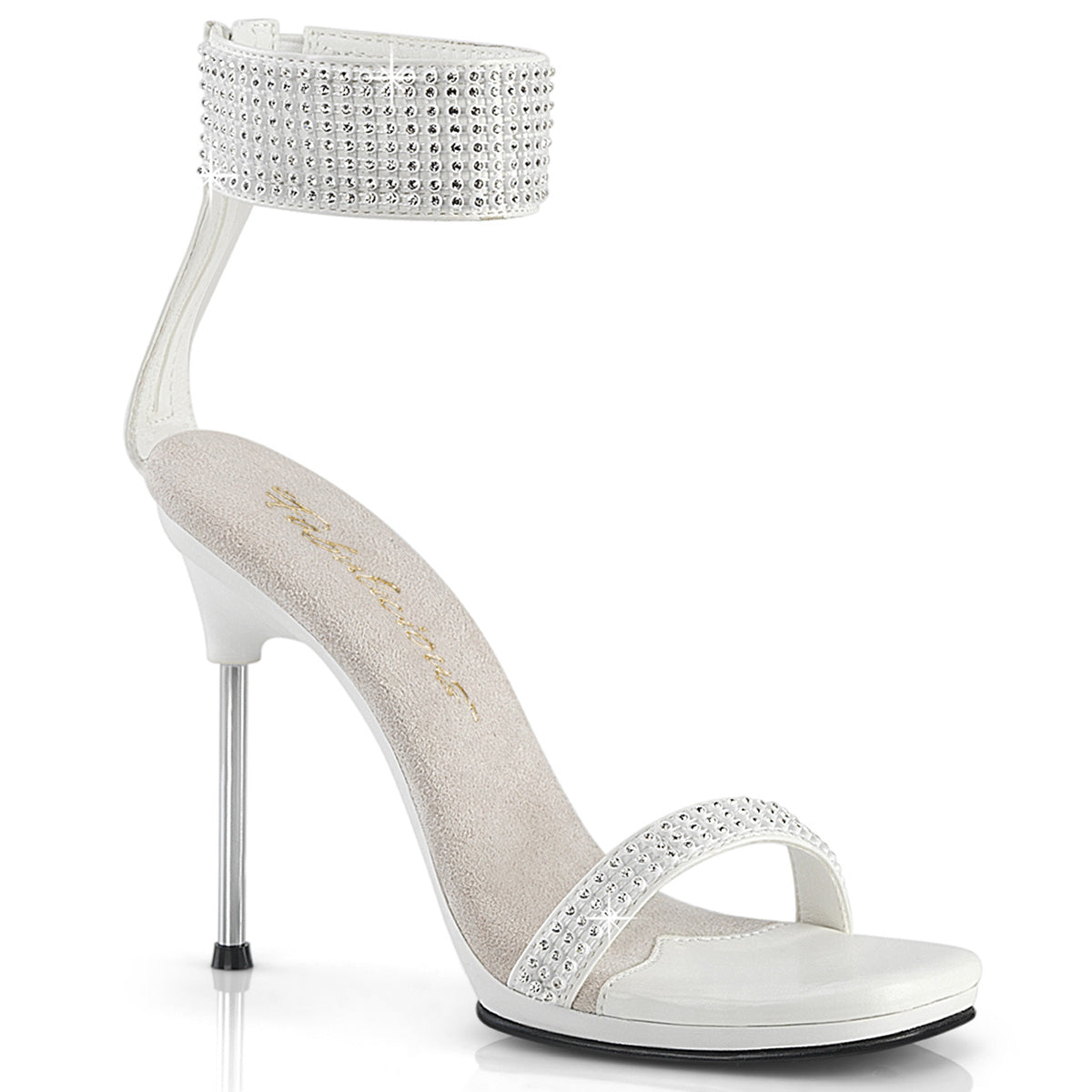 FABULICIOUS CHIC-40 - White Faux Leather-Rhinestone Heels - A Shoe Addiction Australia