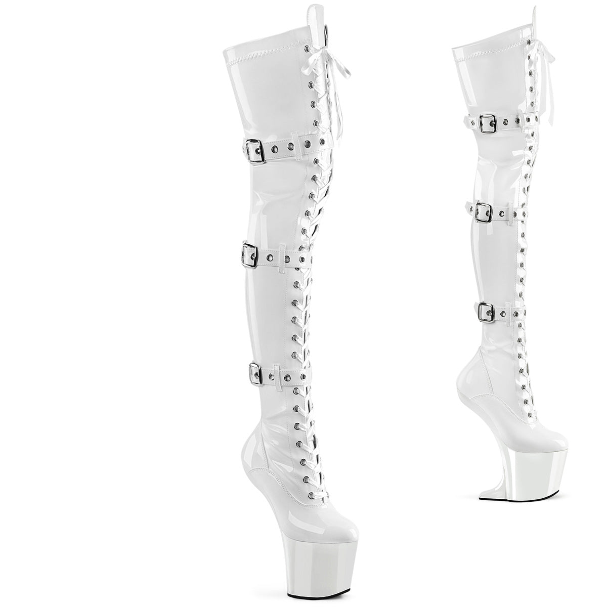 PLEASER CRAZE-3028 - White Stretch Patent Boots