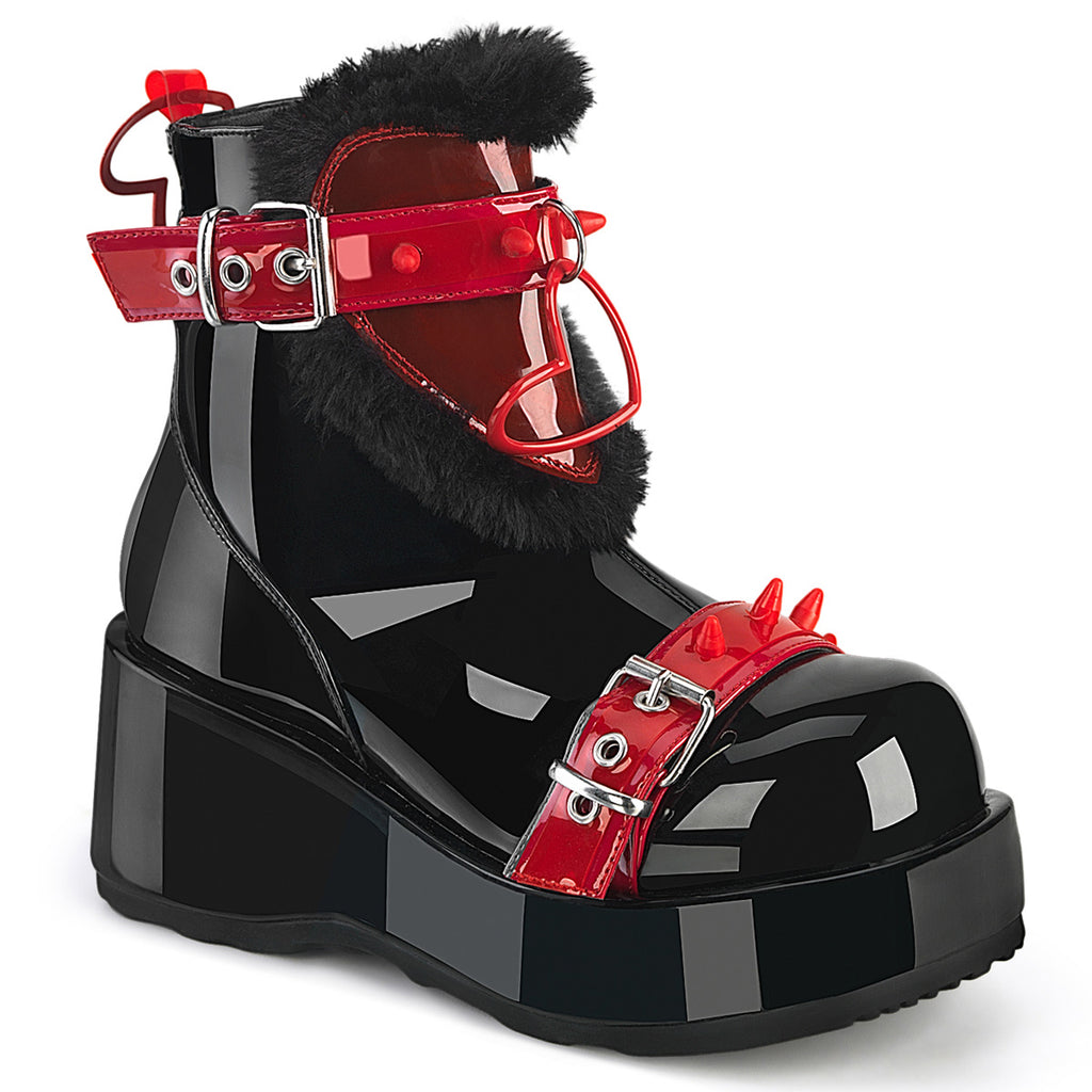 CUBBY-57 - Black Patent-Red PVC Boots