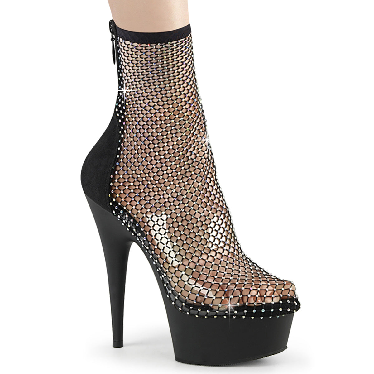 PLEASER DELIGHT-1009 - Black Faux Suede-Rhinestone Mesh/Black Matte Boots - A Shoe Addiction Australia
