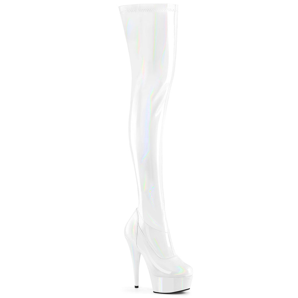 DELIGHT-3000HWR - White Hologram Patent Boots