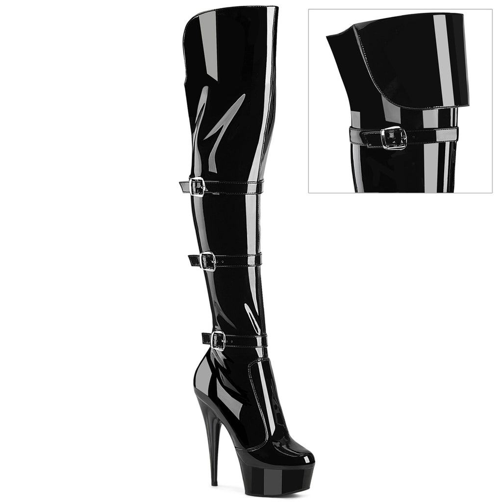 DELIGHT-3018 - Black Stretch Patent Boots