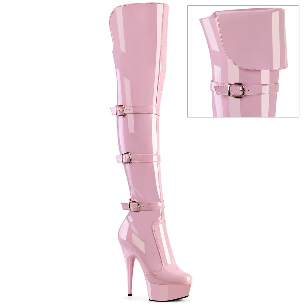 DELIGHT-3018 - Baby Pink Stretch Patent Boots