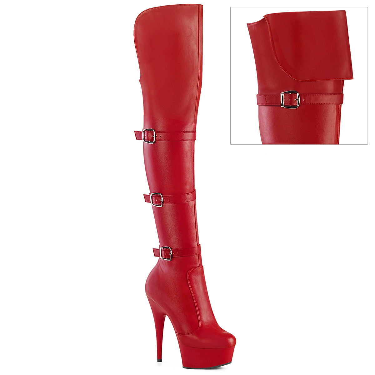 PLEASER DELIGHT-3018 - Red Stretch Faux Leather Boots