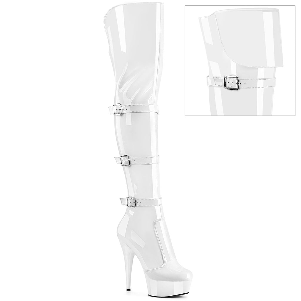 DELIGHT-3018 - White Stretch Patent Boots