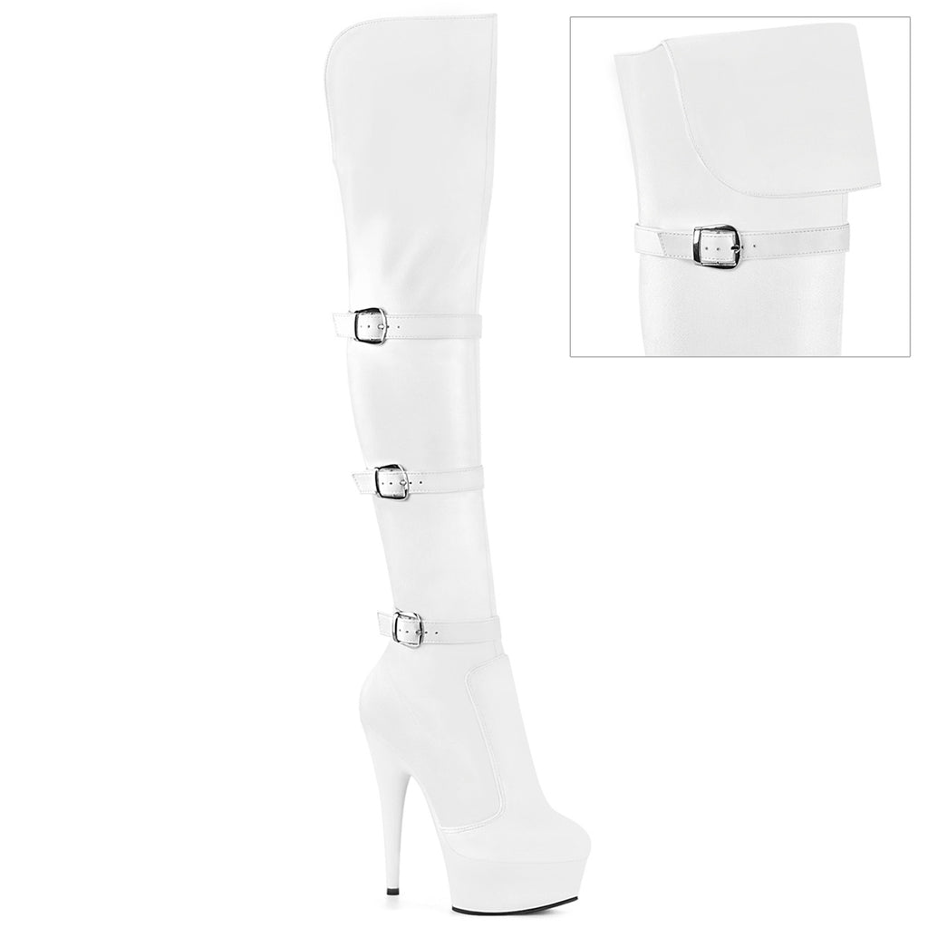 DELIGHT-3018 - White Stretch Faux Leather Boots