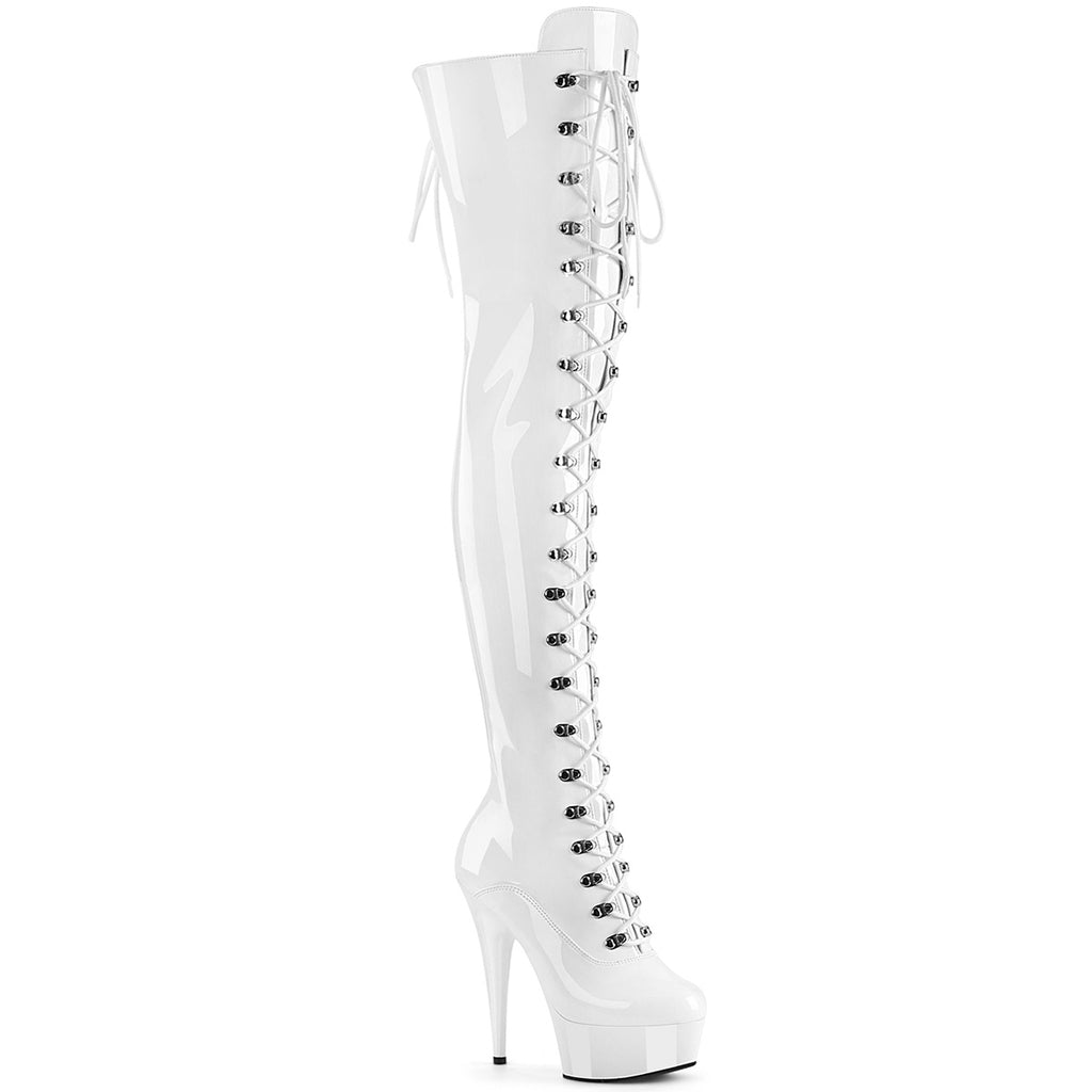 DELIGHT-3022 - White Stretch Patent Boots