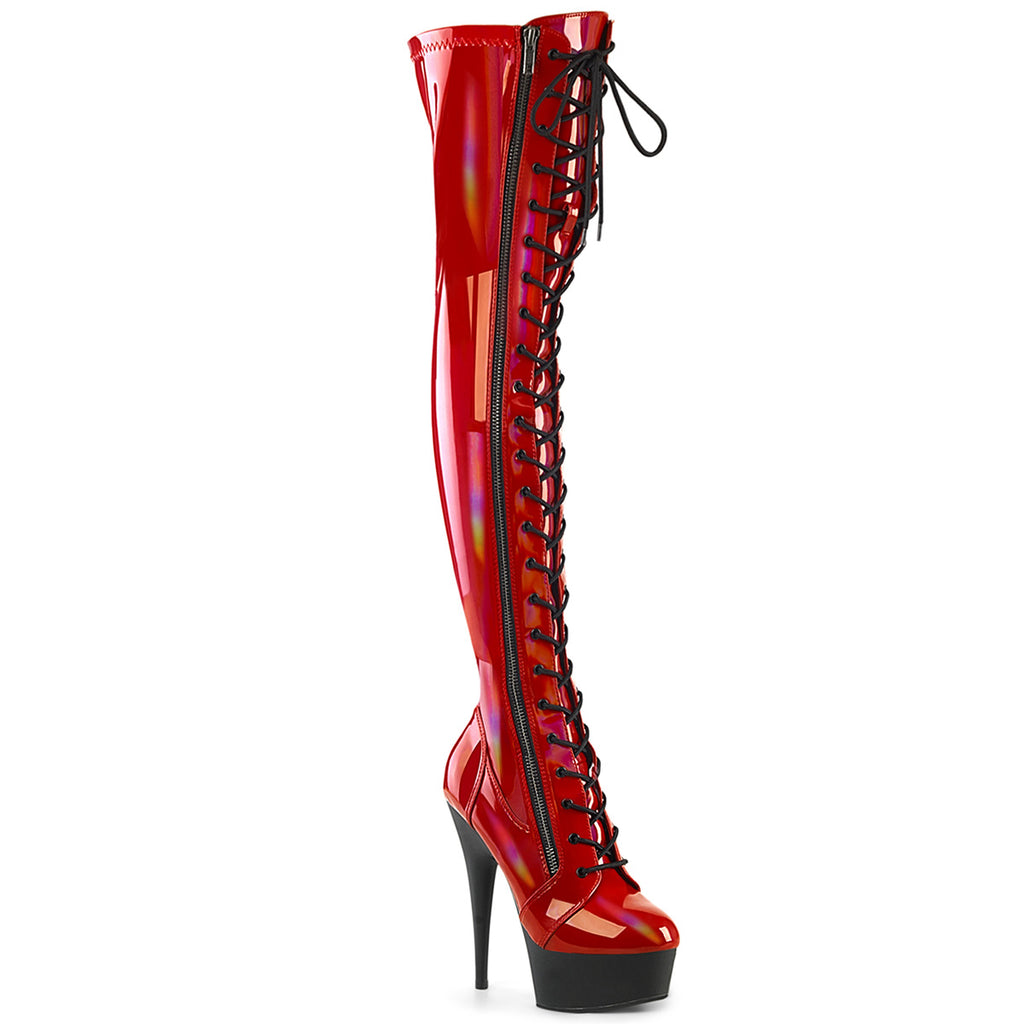 DELIGHT-3029 - Red Stretch Hologram Patent/Black Matte Boots