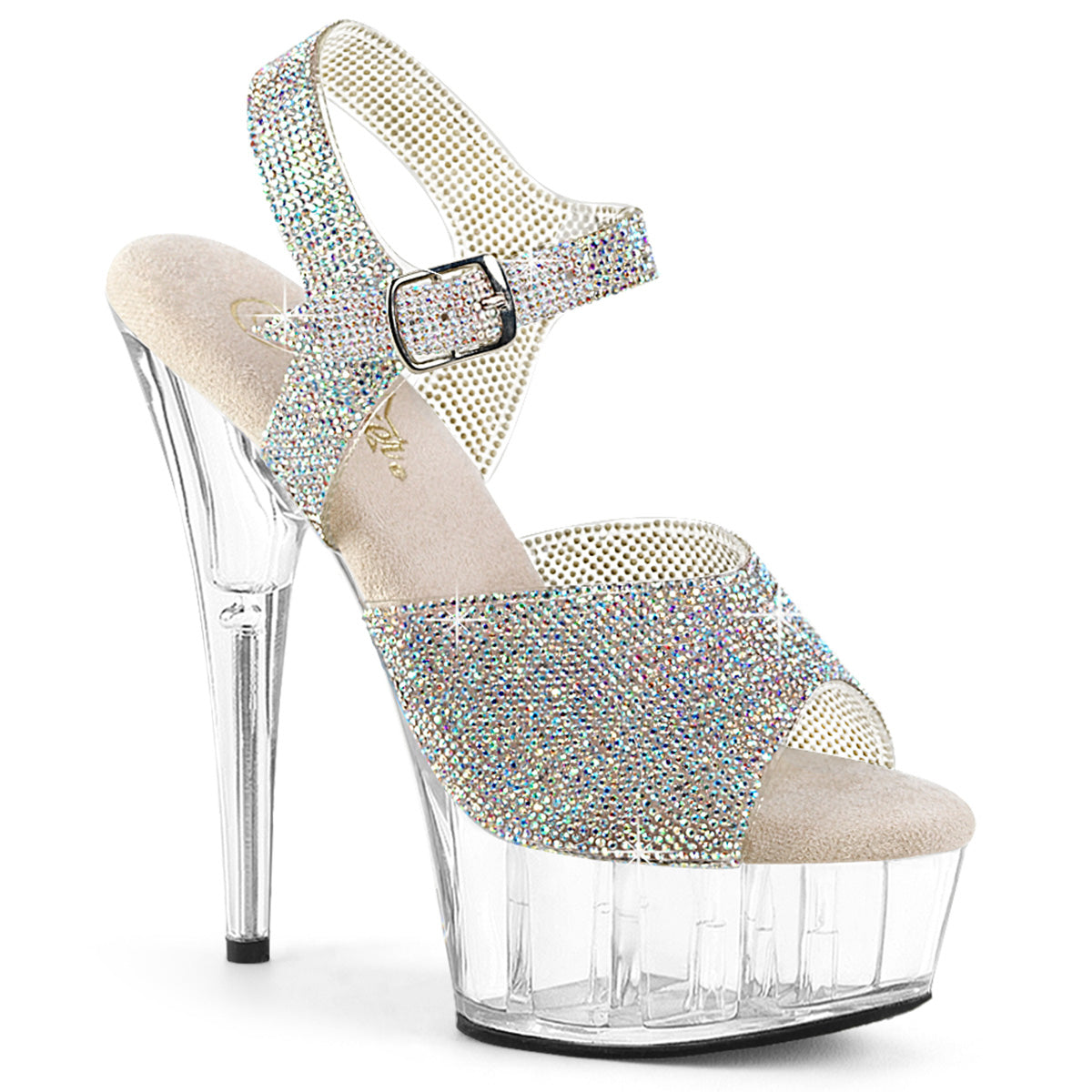 PLEASER DELIGHT-608N-RS - Silver AB Rhinestone-TPU/Clear Heels