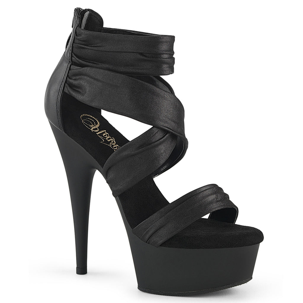 DELIGHT-620 - Black Faux Leather-Fabric Heels