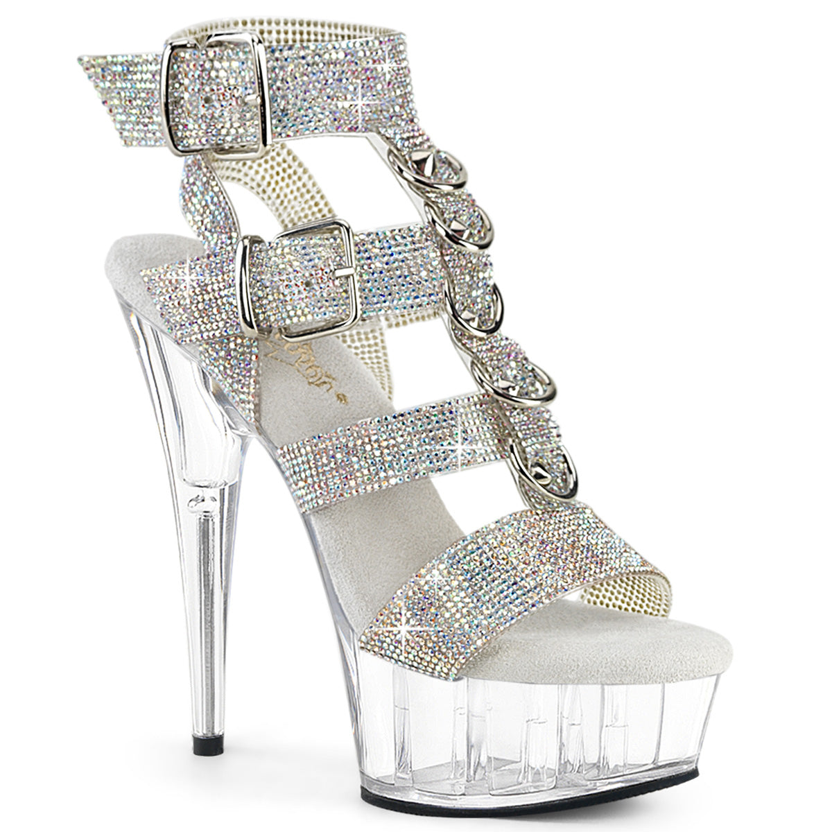 PLEASER DELIGHT-656RS - Silver AB Rhinestone-TPU/Clear Heels