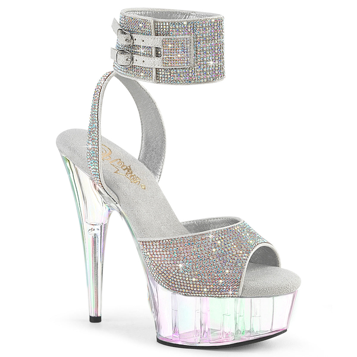 PLEASER DELIGHT-691HTRS - Silver AB Rhinestone-TPU/Holo Tinted Heels