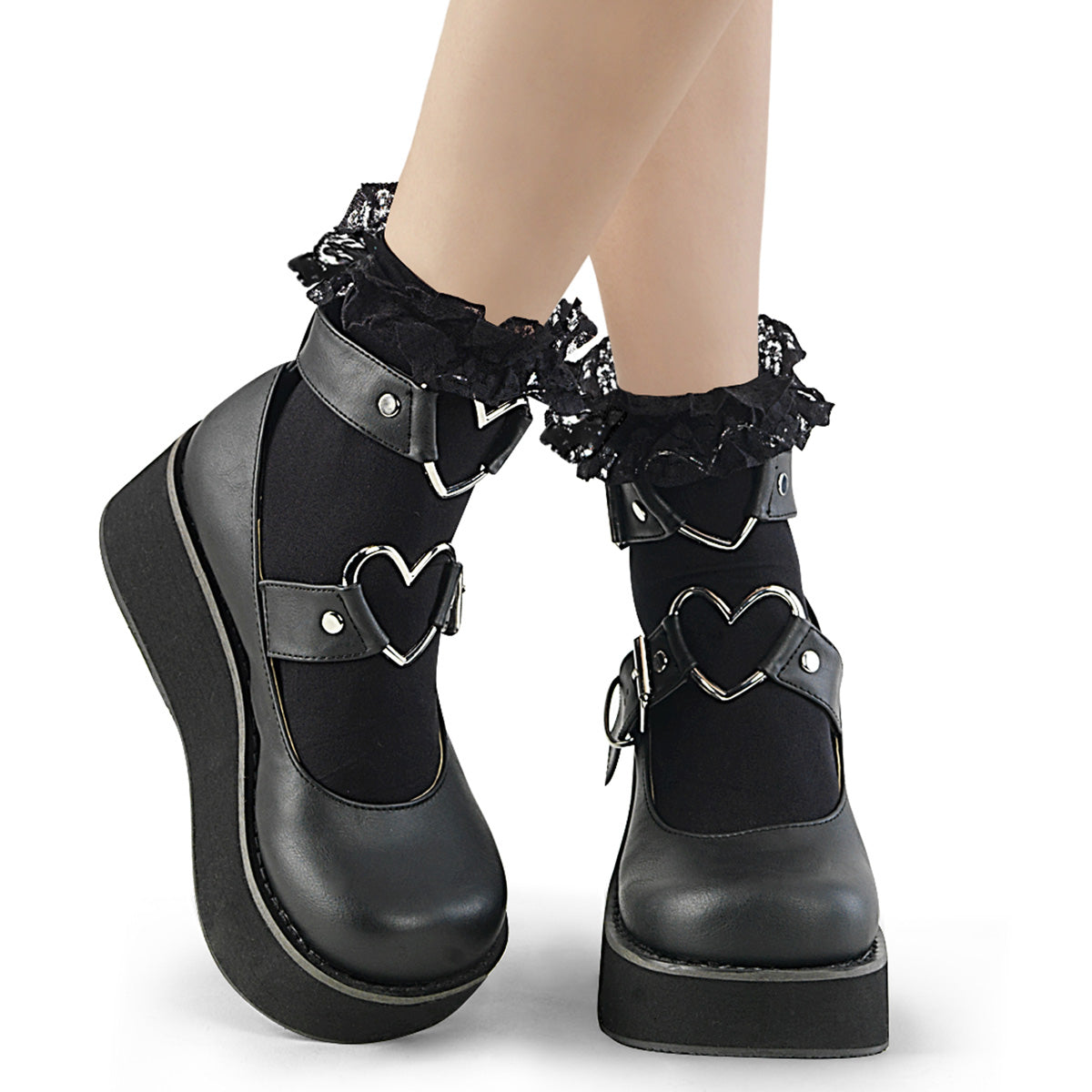 DEMONIA DH-10 - Opaque Black Nylon Ankle Ruffle Socks