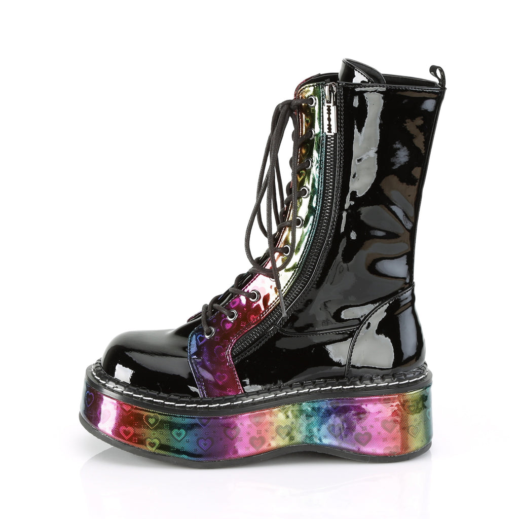 EMILY-350 - Blk Pat-Rainbow Hologram w/ Hearts
