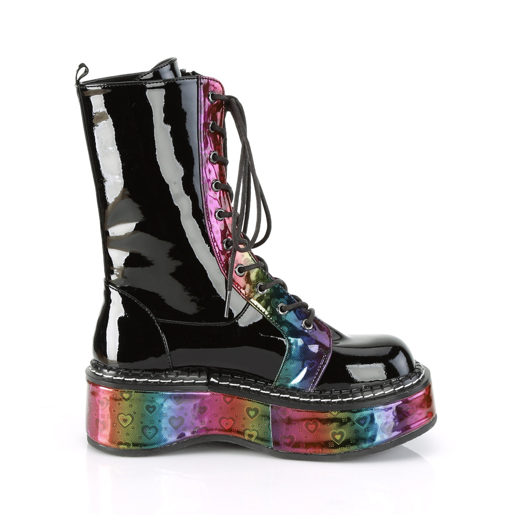 EMILY-350 - Blk Pat-Rainbow Hologram w/ Hearts