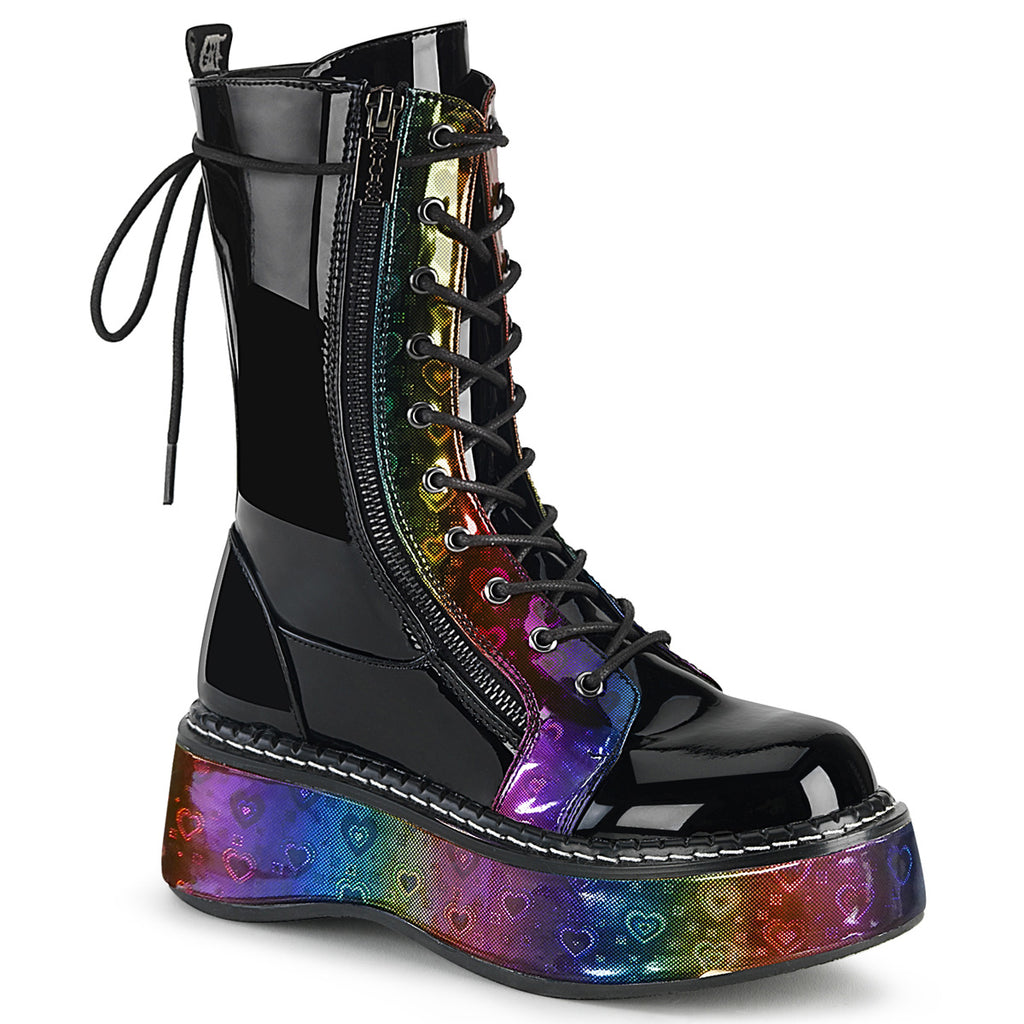 EMILY-350 - Blk Pat-Rainbow Hologram w/ Hearts