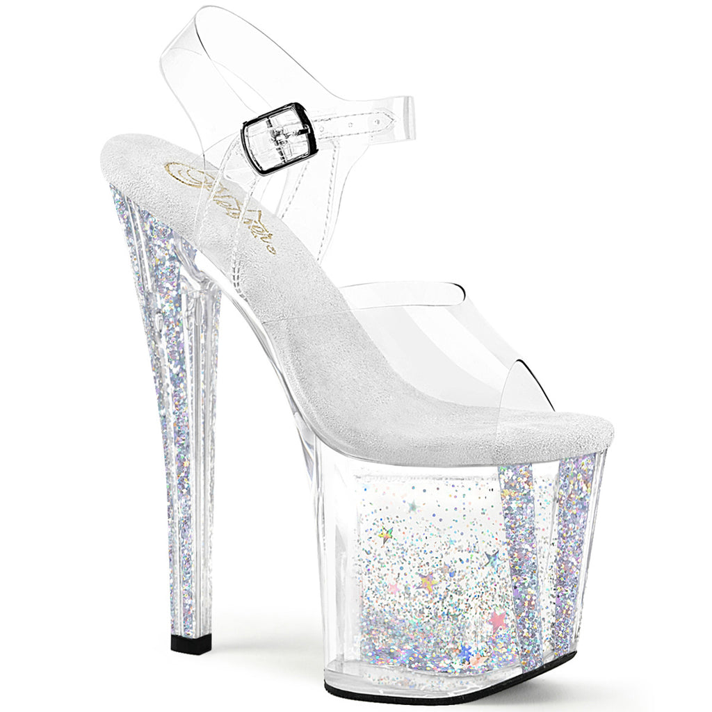 ENCHANT-708AQUA-04 - Clear-Silver Multi Glitter Heels