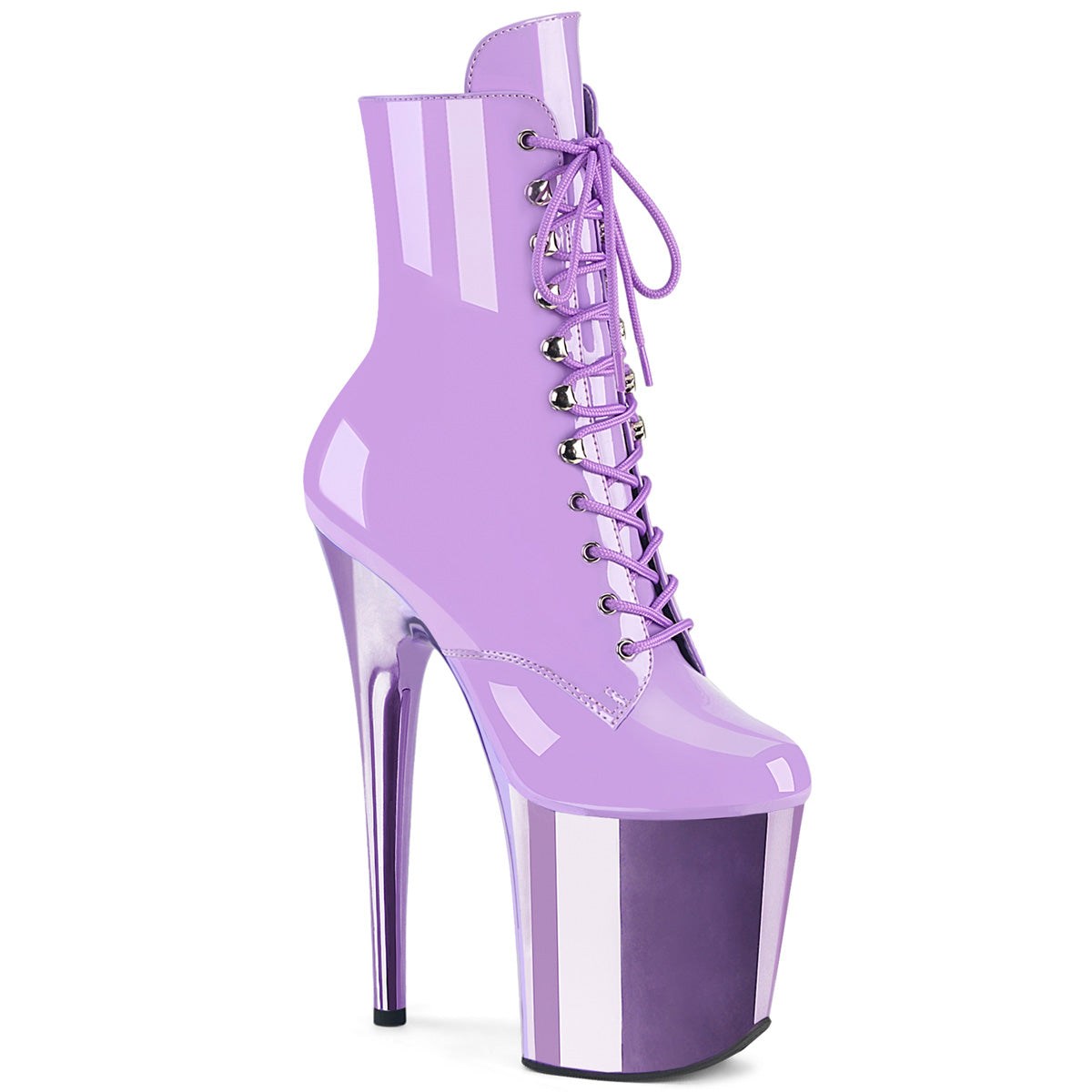 PLEASER FLAMINGO-1020 - Lavender Patent/Lavender Chrome Boots - A Shoe Addiction Australia